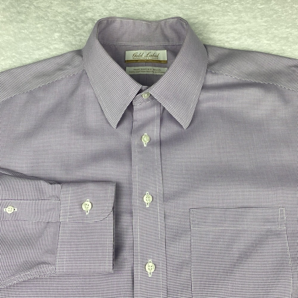 Roundtree & Yorke Gold Label Dress Shirt Mens 16-36 Purple Royal Oxford No Iron